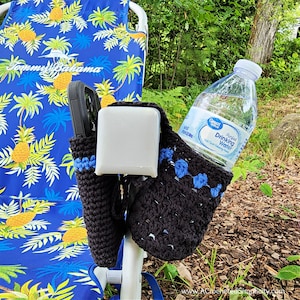 Crochet Chair Caddy for lounge chairs, beach chairs, camping chairs, walkers, Adjustable to Fit Most Chairs, PDF Crochet Pattern