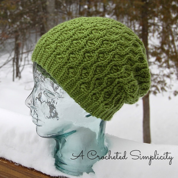 Crochet Pattern: "Winter Waves" REVERSIBLE Beanie & Slouch, Sizes Baby,  Todder, Child, Teen/Adult Small, Adult Medium/Large