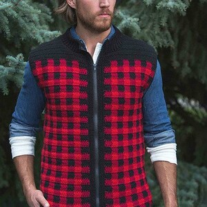 Crochet Pattern: Mens Plaid Zipper Front Vest, Mens Sizes S thru 2XL Permission to Sell Finished Items image 2