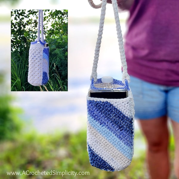 Crochet Water Bottle Holder Pattern with Phone Pocket, Water Bottle Bag, Water Bottle Sling, Bottle Carrier, Bottle Bag, PDF Crochet Pattern