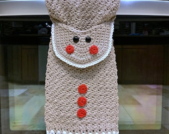 Crochet Pattern: Gingerbread Man Kitchen Towel, Crochet Dish Towel Pattern, Permission to sell finished items, Instant Download