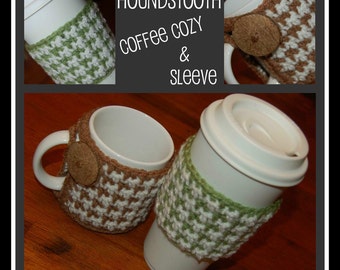 2 Crochet Pattern: Houndstooth Coffee Cozy & Coffee Sleeve w/ Permission to sell finished item