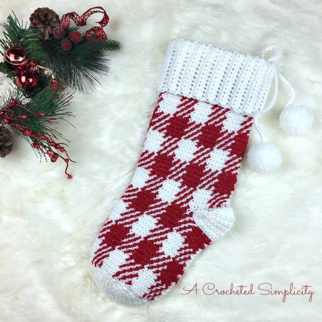 Crochet Pattern: Gingham Plaid Christmas Stocking PDF Instant Download