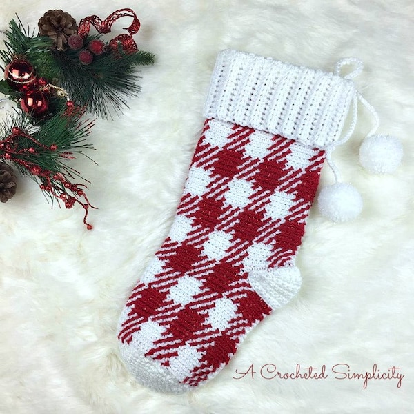 Crochet Pattern: Gingham Plaid Christmas Stocking *PDF Instant Download*