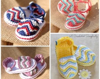 Crochet Pattern: &quot;Chasing Chevrons&quot; Baby Sandals, Sizes Newborn, 0-3m, 3-6m, 6-9m 9-12m