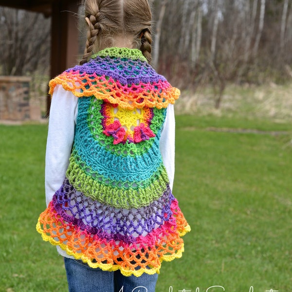 Crochet Pattern: Girls Butterfly Mandala Circle Vest, Crochet Circle Vest Pattern, Digital Download, Permission to Sell Finished Items