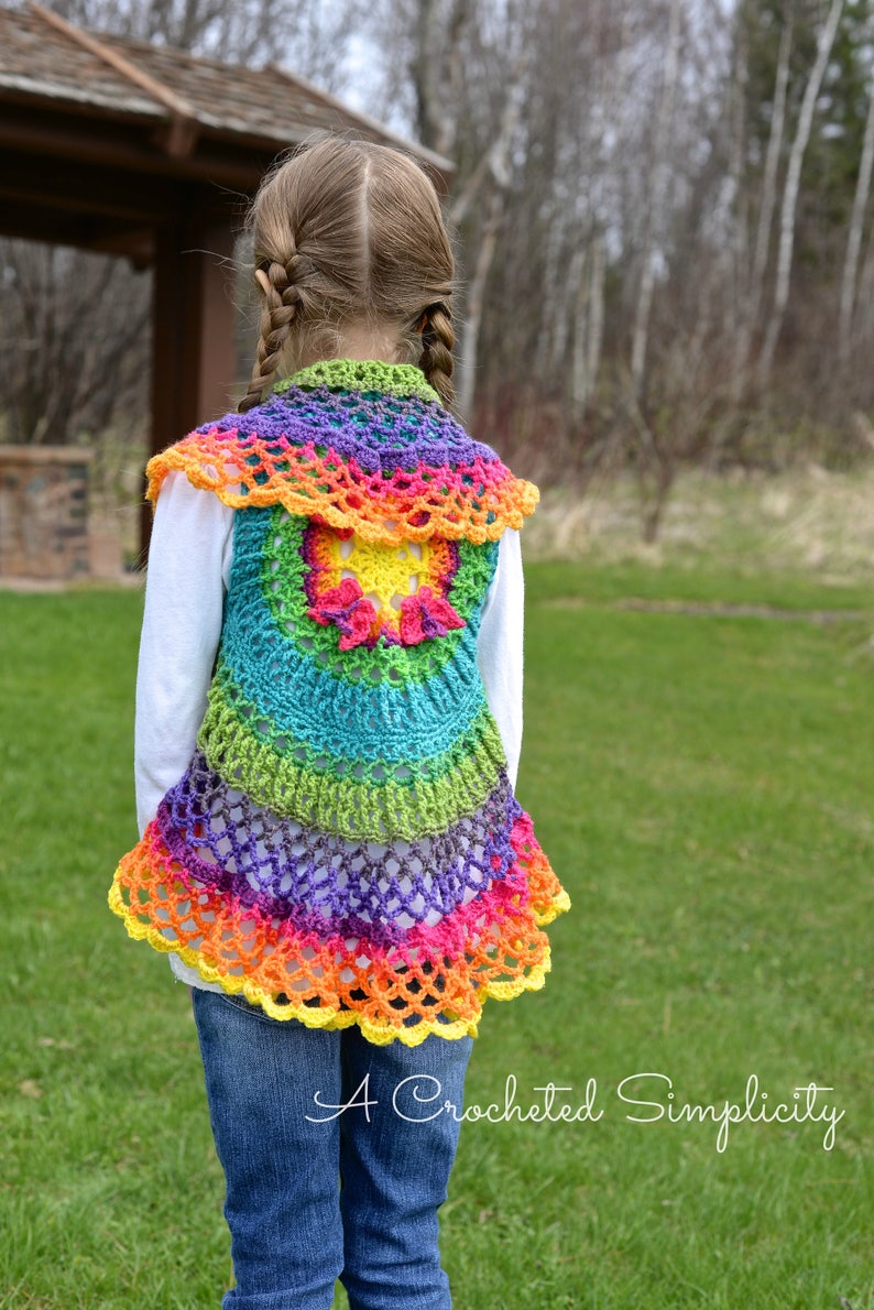 Crochet Pattern: Girls Butterfly Mandala Circle Vest, Permission to Sell Finished Items image 1