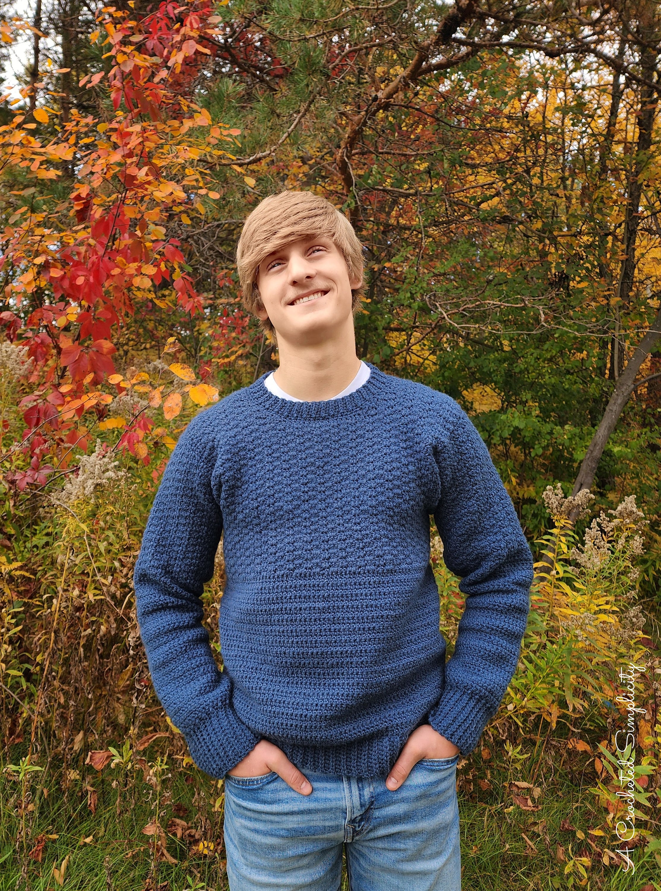 Crochet Men's Sweater Pattern, Men's Split Level Pullover, Crew