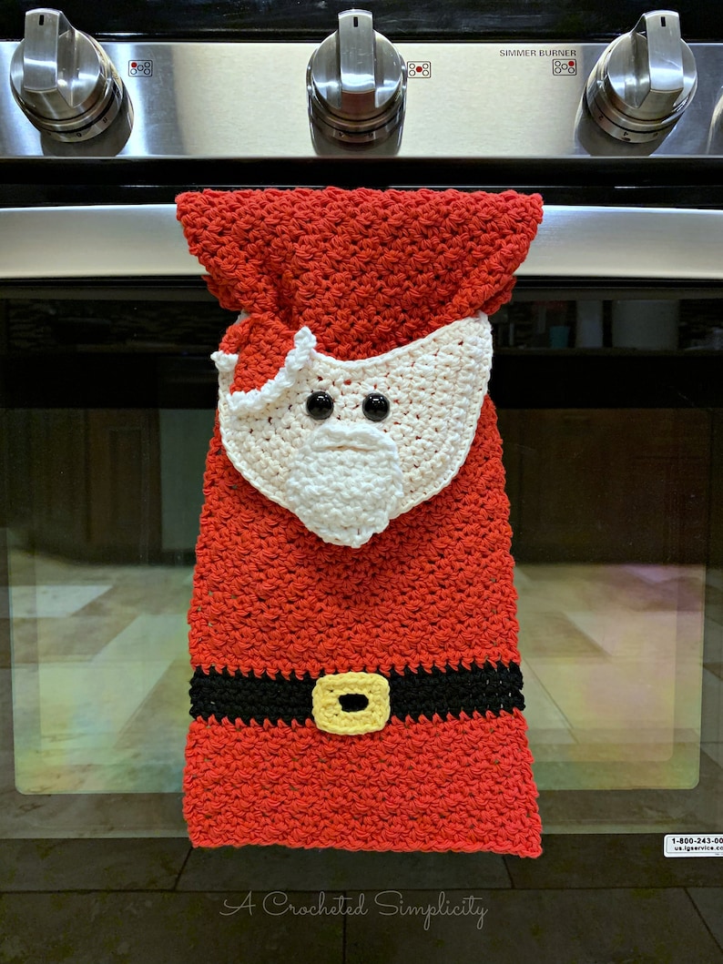Crochet Pattern: Santa Claus Kitchen Towel, Crochet Dish Towel Pattern, Permission to sell finished items, Instant Download image 1
