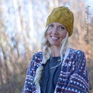 Crochet Pattern: Cascading Cables Beanie / Mini-Slouch, Teen/Adult Small, Adult Medium/Large