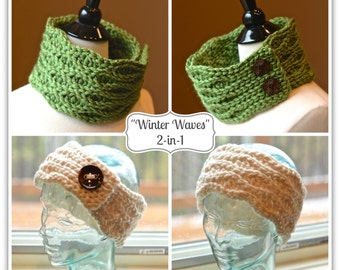 Crochet Pattern: "Winter Waves" Cowl & Ear Warmer 2-in-1; Permission to Sell Finished Items Instant Download