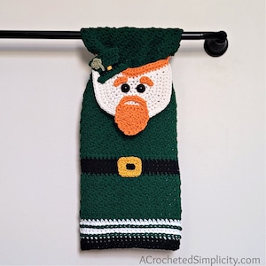 PDF Crochet Pattern: Leprechaun Kitchen Towel, Crochet Dish or Hand Towel Pattern, Permission to sell finished items, Instant Download