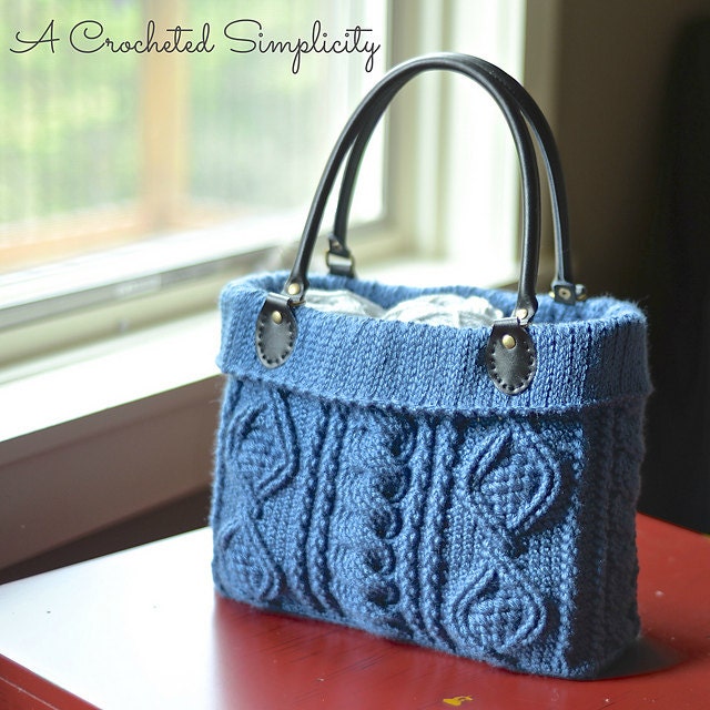 KNITTING BAG PATTERN Handbag With Lace Ribbon Lucia Bag Pdf File Instant  Download Handbag Knitting Tote Cables Bag 