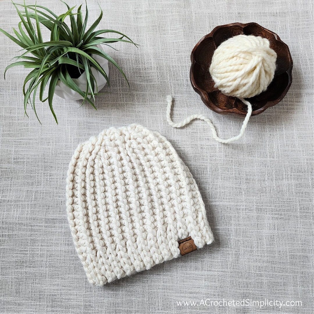 Crochet Beanie Pattern Done in One Beanie, Knit Look Crochet Beanie