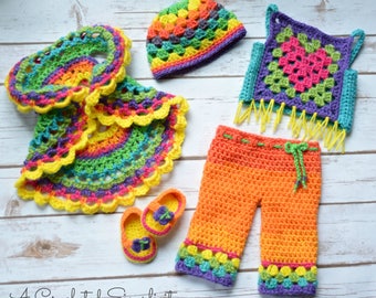 Crochet Pattern: 18" Doll Boho Butterfly 5 Piece Set, Permission to Sell Finished Items