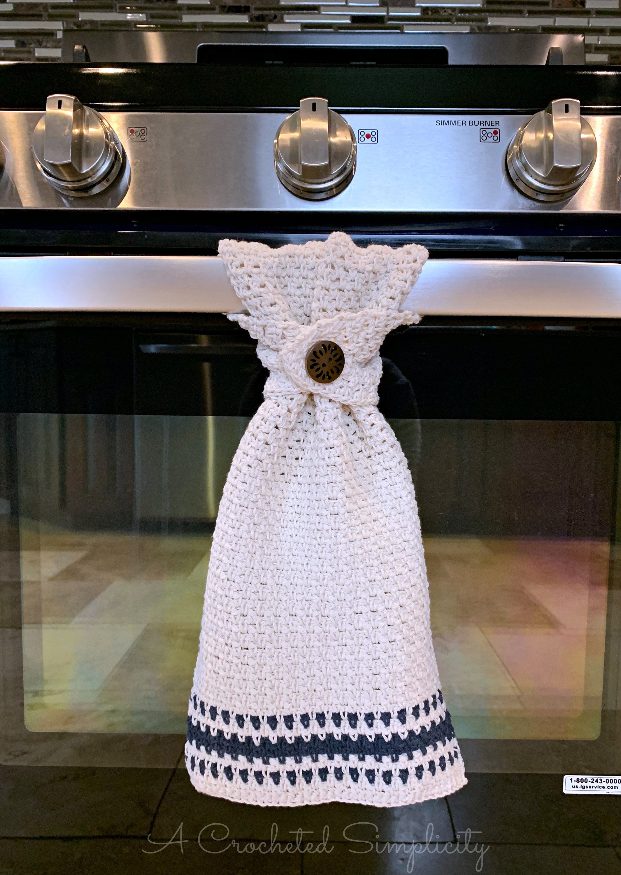 WHITE Yarn Crochet Top DOG AND COOKIES Print Cotton Kitchen Towel