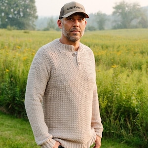 CROCHET PATTERN: Ambrose Quarter Button Men&#39;s Crochet Sweater | Crochet Men&#39;s Sweater Pattern | Men&#39;s Pullover | PDF Crochet Pattern