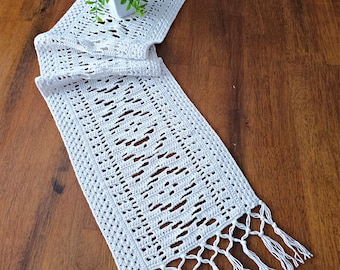 Crochet Table Runner Pattern | Boho Chic Crochet Table Runner | Boho Decor | Modern Home Decor |  Filet Crochet | PDF Crochet Pattern