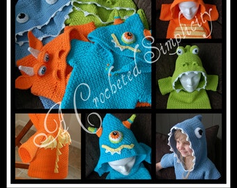 Crochet Pattern: "Friendly Lil' Monsters" Swim Cover-Up, 100% Cotton Beach Cover Sizes 0 - 6 months thru 10 years, Permission to Sell Items