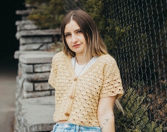 CROCHET CARDIGAN PATTERN - Capucine Summer Crochet Cardigan, Button Up Cardigan, Cropped Cardigan, Lacey Cardigan, Digital Download Pdf