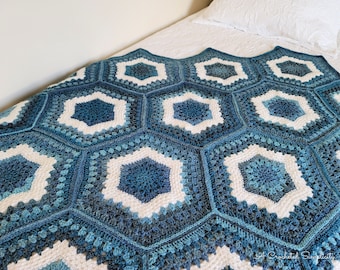 Crochet Blanket Pattern, Afghan Pattern, Sea Glass Hexagon Afghan, Home Decor Pattern, Crochet Hexagon Afghan Pattern, INSTANT DOWNLOAD PDF