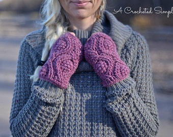 Crochet Pattern: Hourglass Cabled Fingerless Mitts & Mittens **Permission to Sell Finished Items INSTANT DOWNLOAD