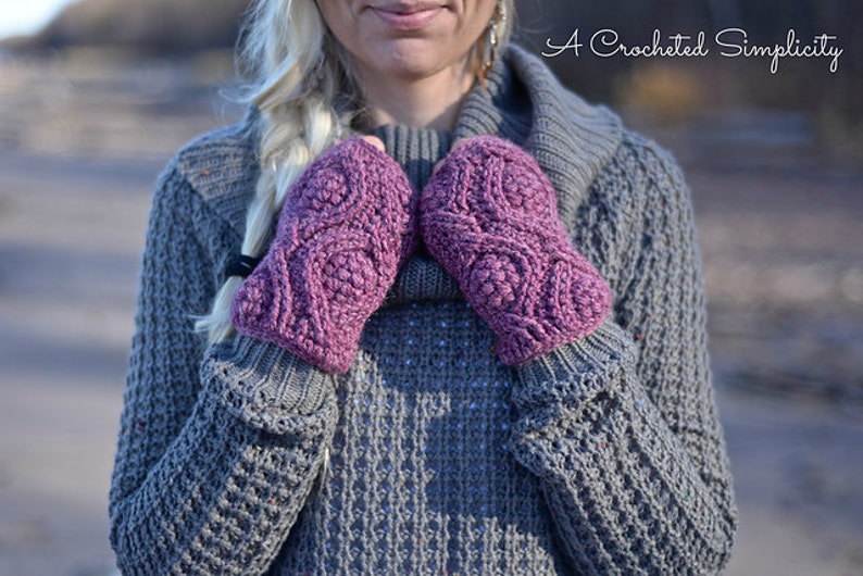 Crochet Pattern: Hourglass Cabled Fingerless Mitts & Mittens Permission to Sell Finished Items INSTANT DOWNLOAD image 1