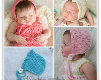 Crochet Pattern: "Summer Waves" Bonnet, Sizes Newborn, 0-3m, 3-6m, 6-9m, 9-12m, 12-24m