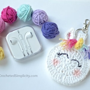 Crochet Pattern: Unicorn Earbud Holder, Chapstick Holder, Permission to Sell Finished Items image 1