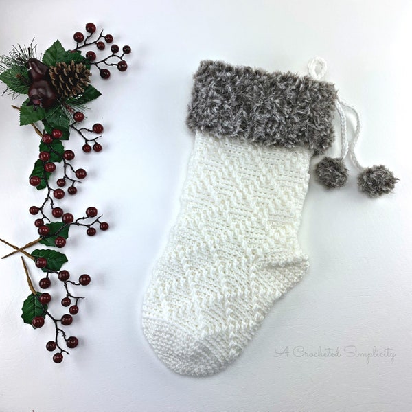 Crochet Pattern: Diamonds & Fur Christmas Stocking Crochet Stocking Pattern *PDF Instant Download*