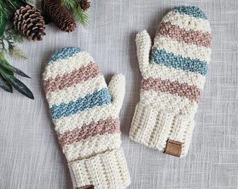 Crochet Mitten Pattern | Easy Striped Crochet Mittens | Winter Accessories | One-Piece Mitten Pattern | No-Sew Mittens  INSTANT DOWNLOAD PDF