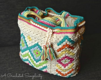 Crochet Pattern: "Boho Chic" Mosaic Tote Bag **Permission to Sell Finished Items INSTANT DOWNLOAD