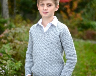 Crochet Sweater Pattern: Breckenridge Kids' V Neck Pullover **Permission to sell finished items