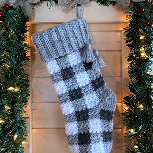 Crochet Stocking Pattern, Buffalo Plaid Christmas Stocking, Buffalo Check Plaid Pattern, Crochet Buffalo Check, PDF Instant Download image 2
