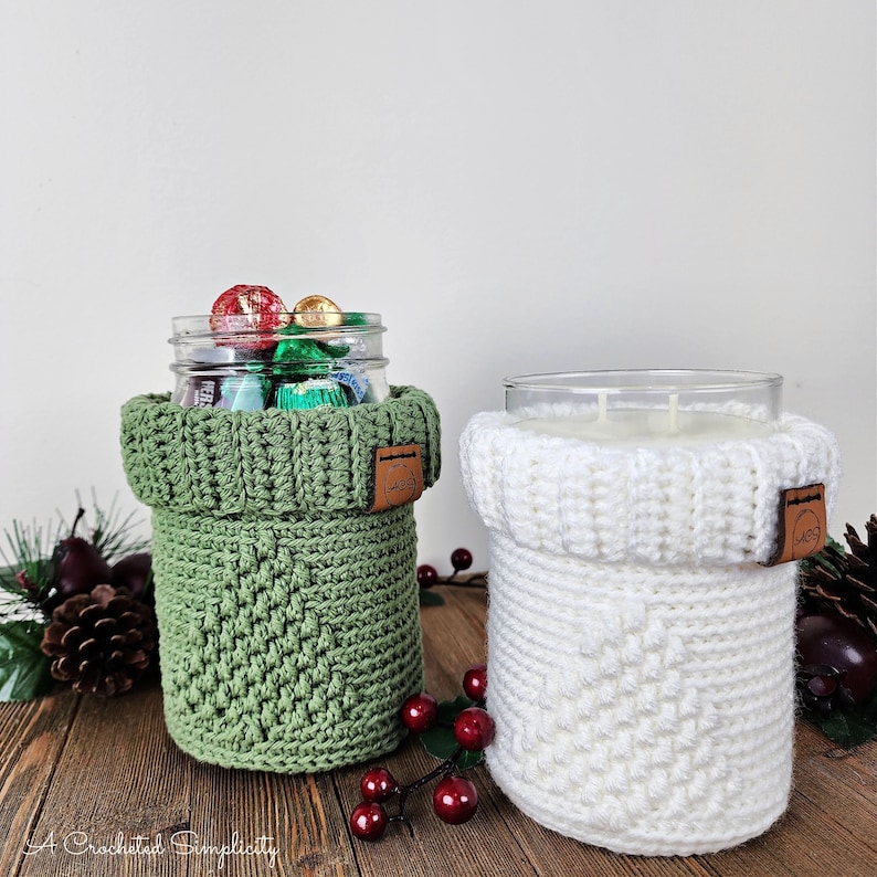 Crochet Mason Jar Cozy Pattern, O' Christmas Tree Crochet Jar Cozy, Crochet Jar Cozy Pattern, Crochet Basket Pattern, INSTANT DOWNLOAD PDF image 1