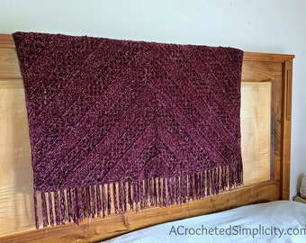 PDF Crochet Pattern: Aubergine Afghan, velvet blanket pattern, crochet blanket for the home, instant download