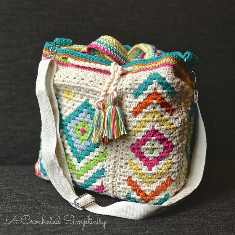 Crochet Pattern: Boho Chic Mosaic Tote Bag Permission to Sell Finished Items INSTANT DOWNLOAD image 2