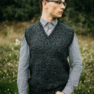 Crochet Pattern: Summit Men's Sweater Vest Permission to sell finished items image 1