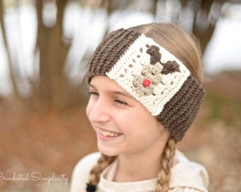 Crochet Pattern: Reindeer Headwarmer Earwarmer **Permission to Sell Finished Items INSTANT DOWNLOAD