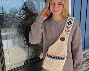 CROCHET PATTERN | Boho Crochet Sling Bag | Crossbody Crochet Bag Pattern | Granny Stitch Strap | Retro Crochet Bag | PDF Digital Download