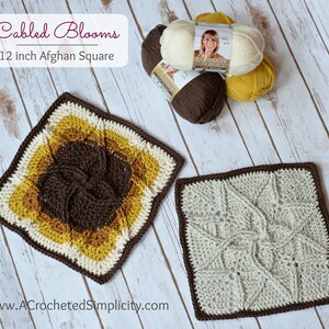 Crochet Pattern: Cabled Blooms 12&quot; Afghan Square **Permission to Sell Finished Items INSTANT DOWNLOAD
