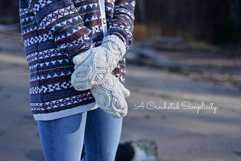 Crochet Pattern: Hourglass Cabled Fingerless Mitts & Mittens Permission to Sell Finished Items INSTANT DOWNLOAD image 2