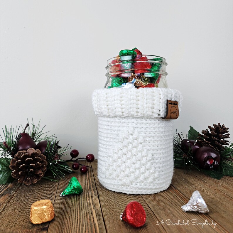Crochet Mason Jar Cozy Pattern, O' Christmas Tree Crochet Jar Cozy, Crochet Jar Cozy Pattern, Crochet Basket Pattern, INSTANT DOWNLOAD PDF image 5