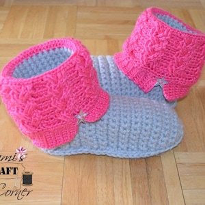 Crochet Pattern: Kids &quot;Kickin&#39; Cables&quot; Slipper Boots, Permission to Sell Finished Items