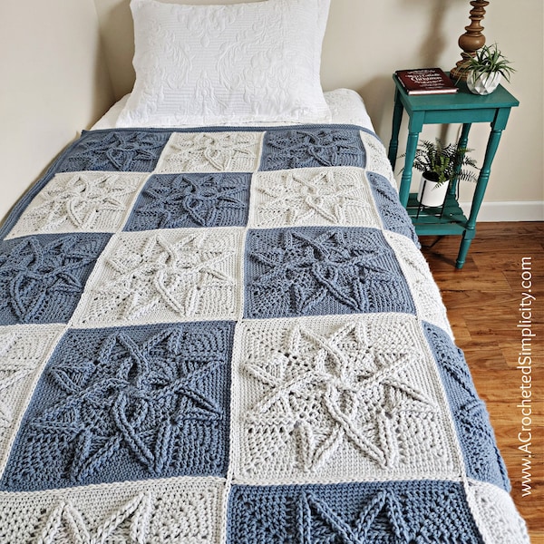 Crochet Blanket Pattern, Cabled Blooms Crochet Pattern, Cabled Crochet Blanket, Crochet Throw Blanket, CROCHET PATTERN Instant Download