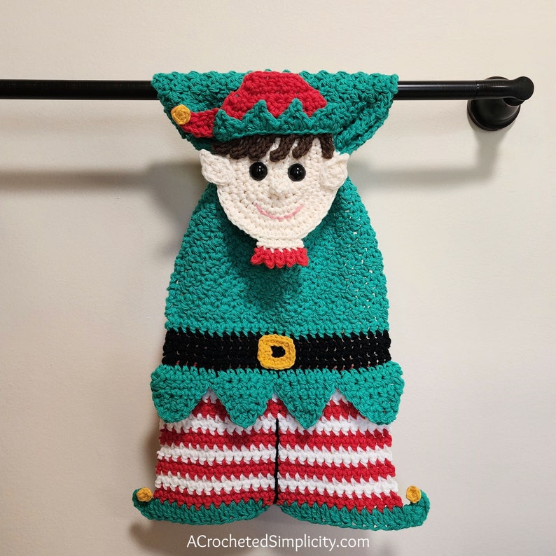 Crochet Towel Pattern: Elf Kitchen Towel, Crochet Dish Towel Pattern, Christmas Elf Towel, Christmas Towel Pattern, INSTANT DOWNLOAD PDF image 1
