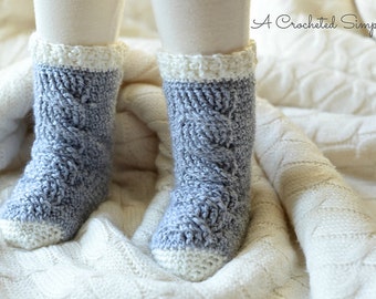 Crochet Pattern: Big Bold Cabled Slipper Socks & Footies (Baby), Permission to Sell Finished Items