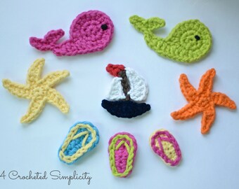 Crochet Pattern: Fun in the Sun Crochet Appliques - Permission to sell finished items