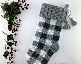 Crochet Pattern: Buffalo Plaid Christmas Stocking Crochet Stocking Pattern *PDF Instant Download*