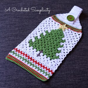 Crochet Pattern: Retro Christmas Tree Kitchen Towel, Christmas Crochet Towel Pattern, Permission to sell finished items, Instant Download